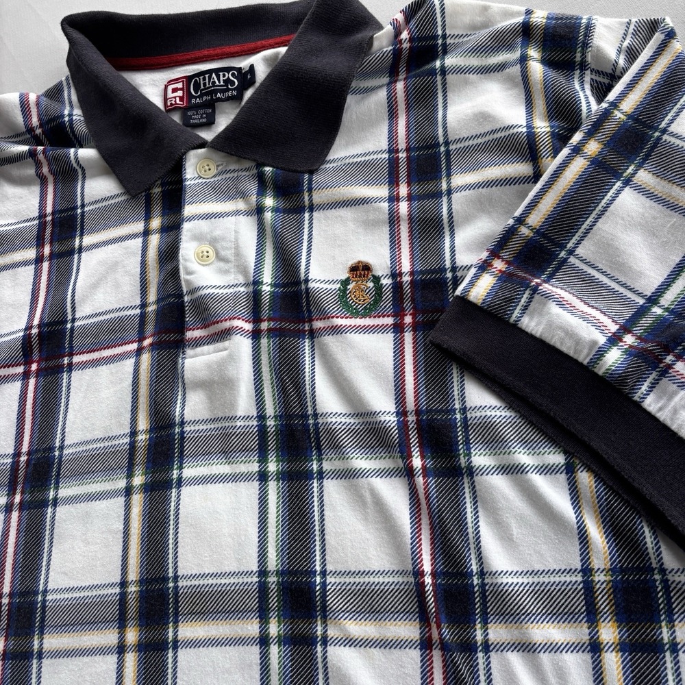 Chaps Ralph Lauren Plaid Polo Shirt Mens XL Short Sleeve Cotton Crest